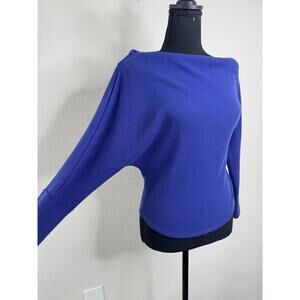 We The‎ Free People El Sol Top Sz S Royal Blue Boatneck Asymmetrical Thermal